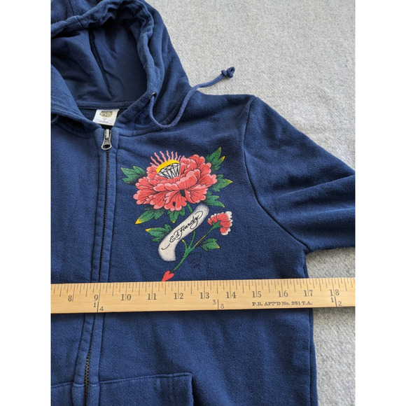 Vintage Y2K Christian Audigier Ed Hardy Full Zip Hoodie Sweater Blue Womens S - Picture 9 of 11